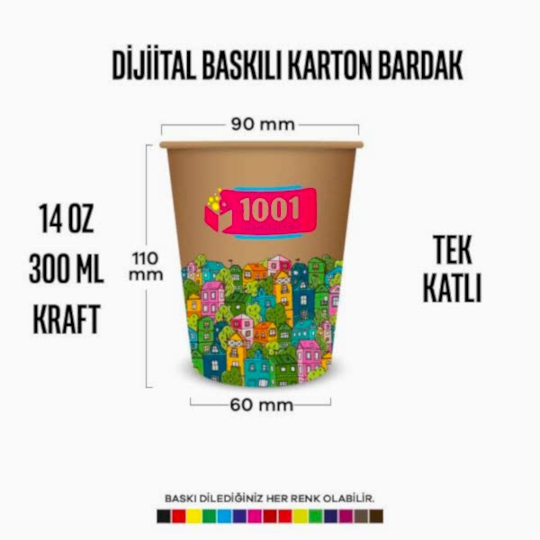 Dijital Baskılı 14 Oz Karton Bardak Tek Kat Duvarlı Kraft Sicak Soğuk