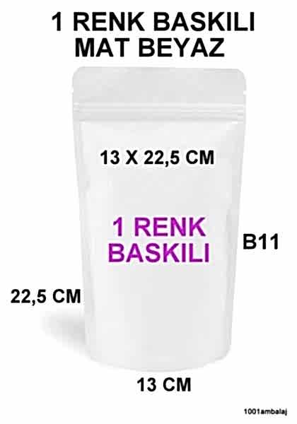 13X22,5 Cm 1 Baskılı Mat Beyaz Renkli Tek Taraf Tek Renk Doypack Torba 250 Gr /17/
