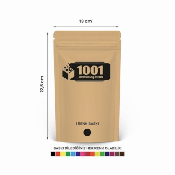 13X22,5 Cm 1 Baskılı Kraft Renkli Tek Taraf Tek Renk Doypack Torba 250 Gr /31/