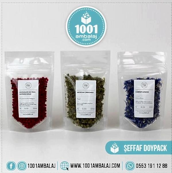 8,5X14,5 Cm 3 Baskılı Şeffaf Renkli Tek Taraf Üç Renk Doypack Torba 50 Gr /70/