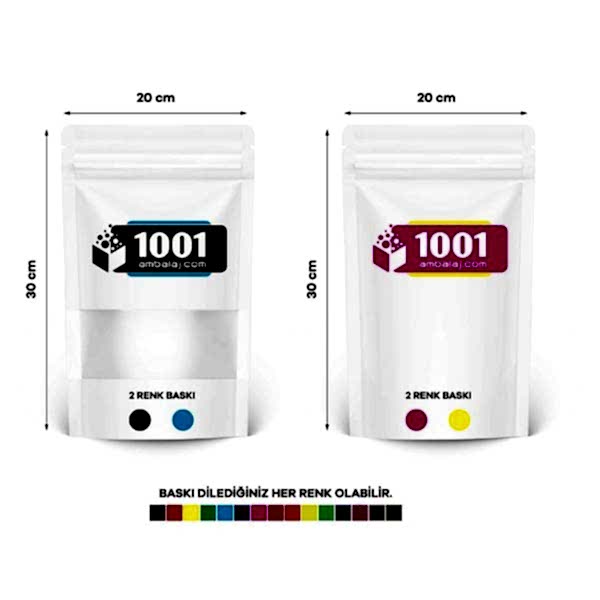 20X30 Cm 4 Baskılı Beyaz Renkli Pencereli İki Taraf İki Renk Doypack Torba 1000 Gr /13/