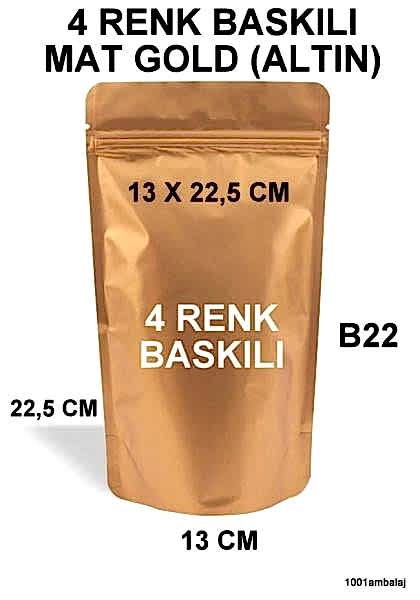 13X22,5 Cm 4 Baskılı Mat Gold ( Altın Renkli ) İki Taraf İki Renk Doypack Torba 250 Gr /26/