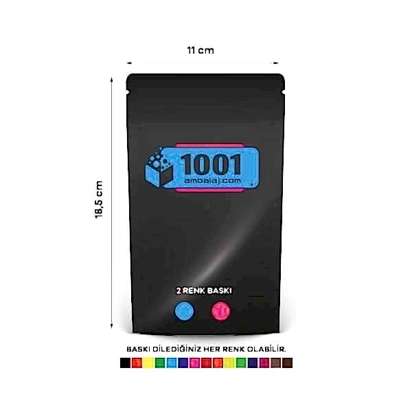 11X18,5 Cm 2 Baskılı Siyah Renkli Tek Taraf İki Renk Doypack Torba 100 Gr /62/