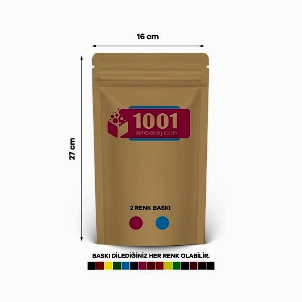 16X27 Cm 2 Baskılı Kraft Renkli Tek Taraf İki Renk Doypack Torba 500 Gr /33/