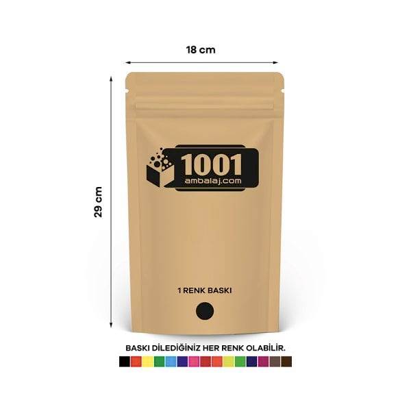 18X29 Cm 1 Baskılı Kraft Renkli Tek Taraf Tek Renk Doypack Torba 750 Gr /34/