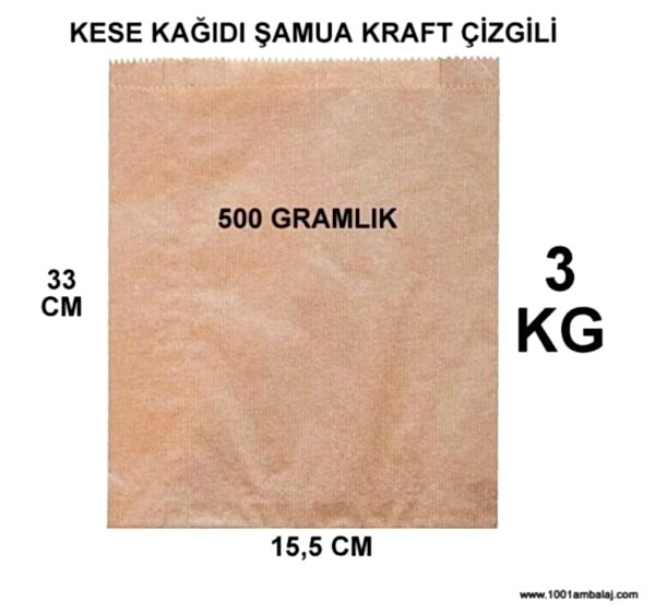 Kese Kağıdı Çizgili Şamua Kraft 500 Gr 15,5X33 Cm 3 Kilo