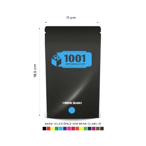 11X18,5 Cm 1 Baskılı Siyah Renkli Tek Taraf Tek Renk Doypack Torba 100 Gr /62/