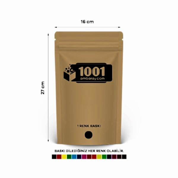 16X27 Cm 1 Baskılı Kraft Renkli Tek Taraf Tek Renk Doypack Torba 500 Gr /33/