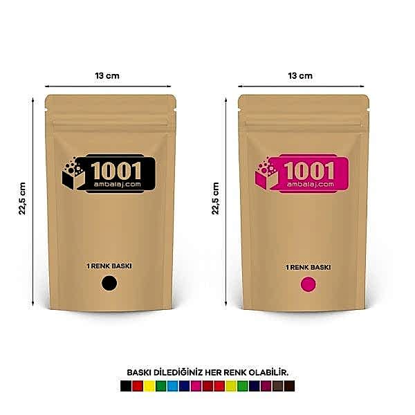13X22,5 Cm 2 Baskılı Kraft Renkli İki Taraf Tek Renk Doypack Torba 250 Gr /31/