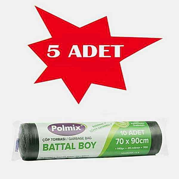 Çöp Torbası Polmix Battal Boy 140 Gram 70X90 Siyah 5 Paket
