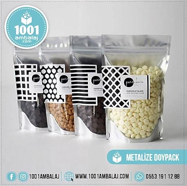 8,5X14,5 Cm 4 Baskılı Ön Şeffaf Arka Metalize Renkli İki Taraf İki Renk Doypack Torba 50 Gr /53/