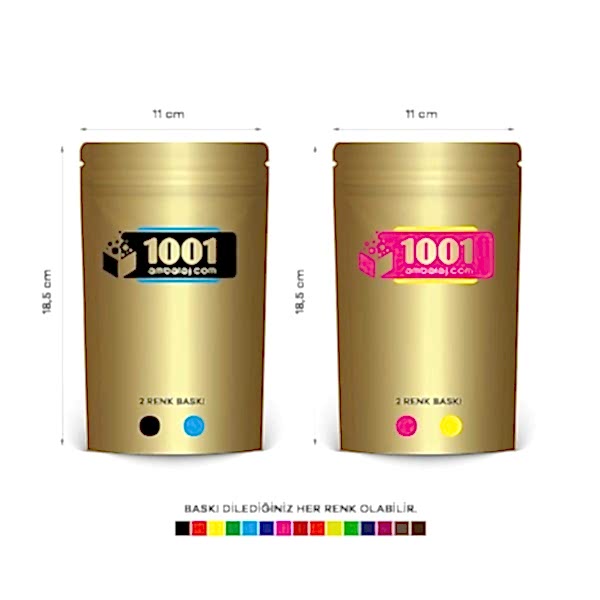 11X18,5 Cm 4 Baskılı Gold ( Altın ) Renkli İki Taraf İki Renk Doypack Torba 100 Gr /21/