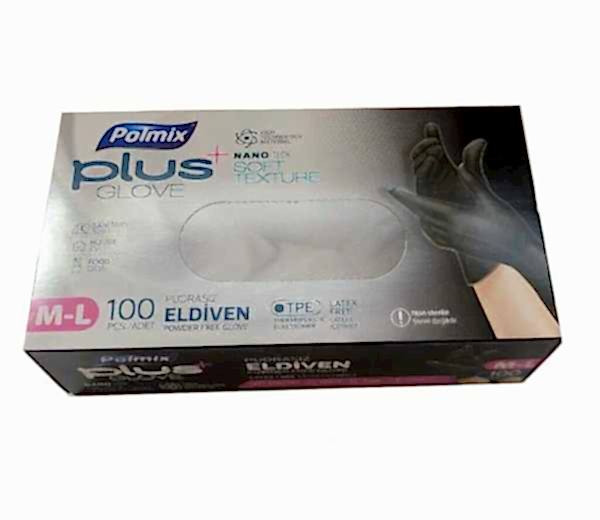Eldiven Hibrit Polietilen Siyah Flex Polmix Plus 1 Kutu 100 Adet