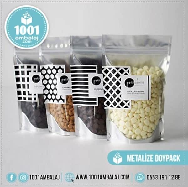 8,5X14,5 Cm 2 Baskılı Ön Şeffaf Arka Metalize Renkli İki Taraf Tek Renk Doypack Torba 50 Gr /53/