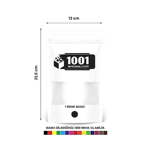 13X22,5 Cm 1 Baskılı Beyaz Renkli Pencereli Tek Taraf Tek Renk Doypack Torba 250 Gr /10/