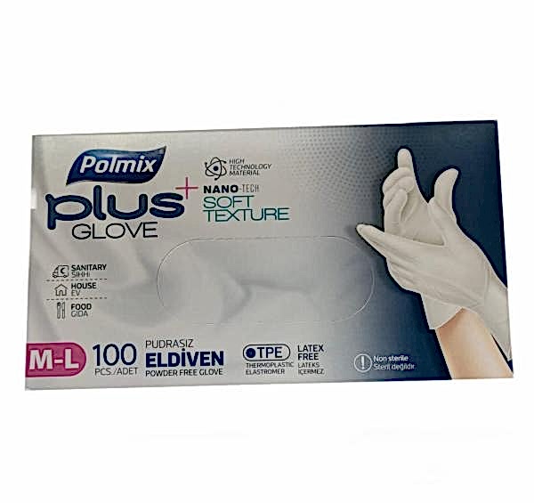 Eldiven Hibrit Polietilen Beyaz Flex Polmix Plus 1 Kutu 100 Adet