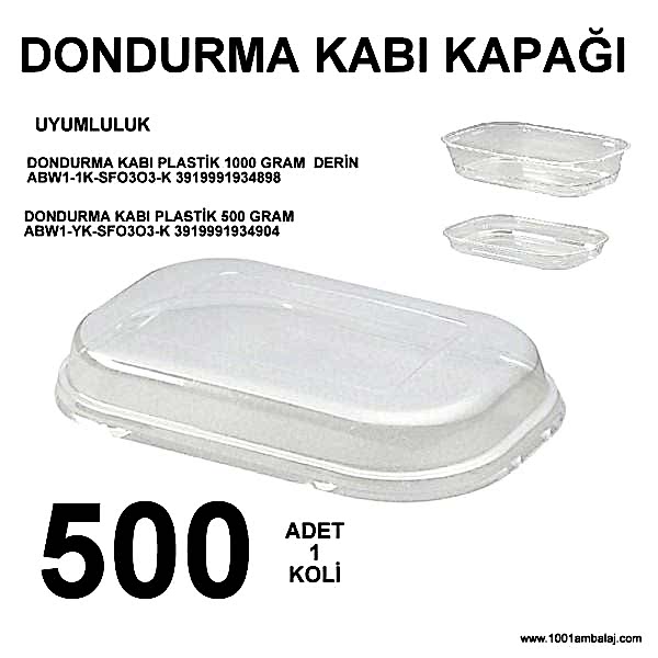 Dondurma kabı Kapağı Plastik 50 Li 10 Paket (500 Adet) 1 Koli