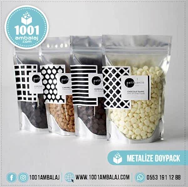 8,5X14,5 Cm 3 Baskılı Ön Şeffaf Arka Metalize Renkli Tek Taraf Üç Renk Doypack Torba 50 Gr /53/