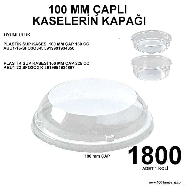 Plastik Sup Kasesi Kapağı Bombe 100 Mm Çap 200 Lü 9 Paket 1 Koli