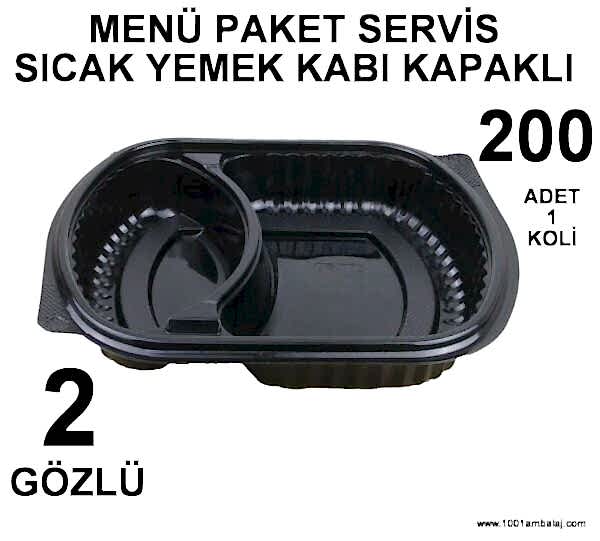 Menü Paket Servis Sicak Yemek kabı 2 Gözlü kapaklı 200 Adet 1 Koli
