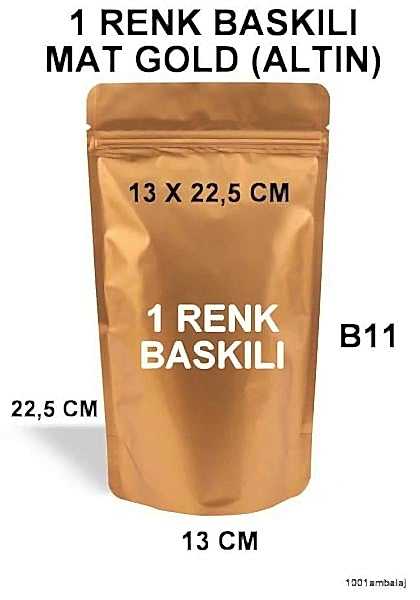 13X22,5 Cm 1 Baskılı Mat Gold ( Altın Renkli ) Tek Taraf Tek Renk Doypack Torba 250 Gr /26/