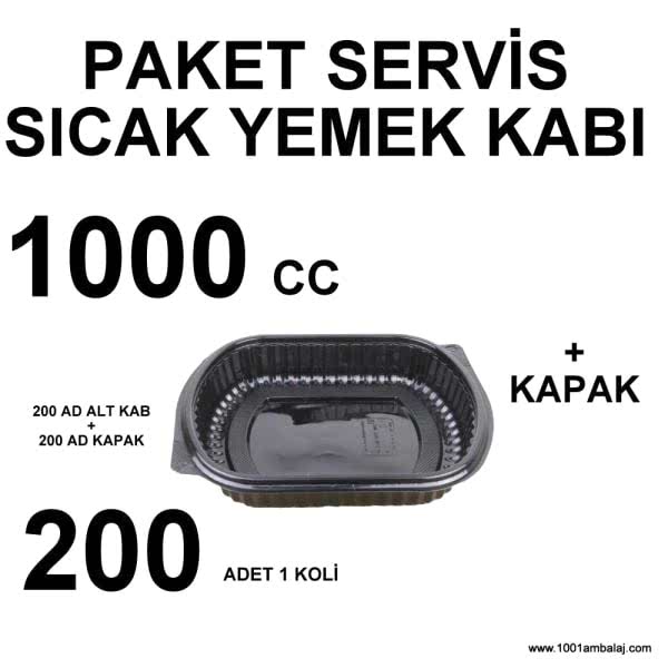 Paket Servis Sicak Yemek kabı kapaklı 1000 Cc 200 Adet 1 Koli