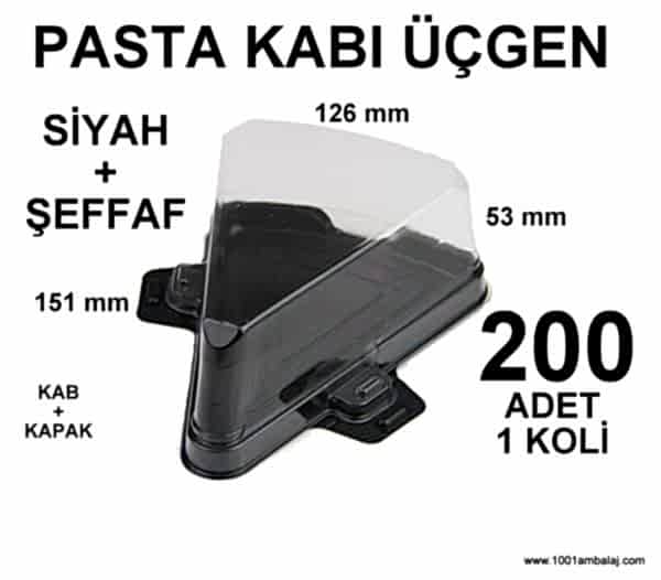 Pasta kabı Üçgen Siyah Şeffaf kapaklı 50 Li 4 Paket 1 Koli