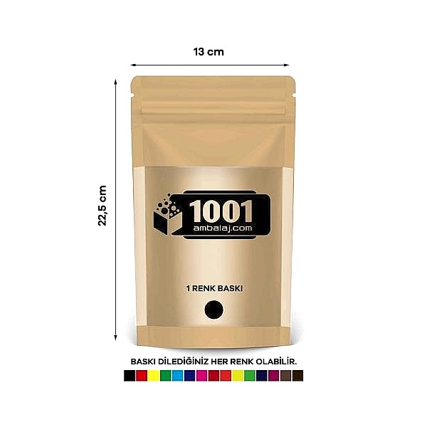 20X30 Cm 1 Baskılı Kraft Renkli Geniş Pencereli Tek Taraf Tek Renk Doypack Torba 1000 Gr /47/