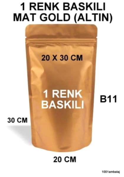 20X30 Cm 1 Baskılı Mat Gold ( Altın Renkli ) Tek Taraf Tek Renk Doypack Torba 1000 Gr /28/