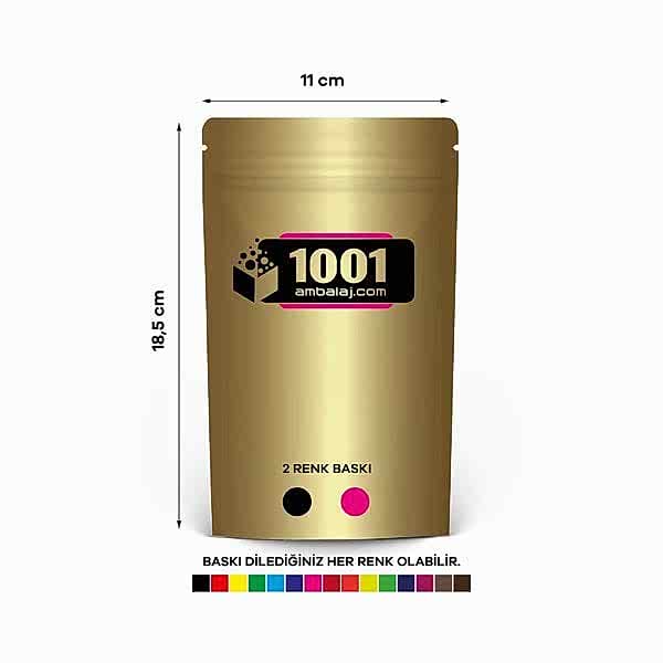 11X18,5 Cm 2 Baskılı Gold ( Altın ) Renkli Tek Taraf İki Renk Doypack Torba 100 Gr /21/