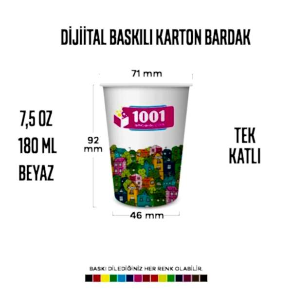 Dijital Baskılı 7,5 Oz Karton Bardak Tek Kat Duvarlı Beyaz Sicak Soğuk