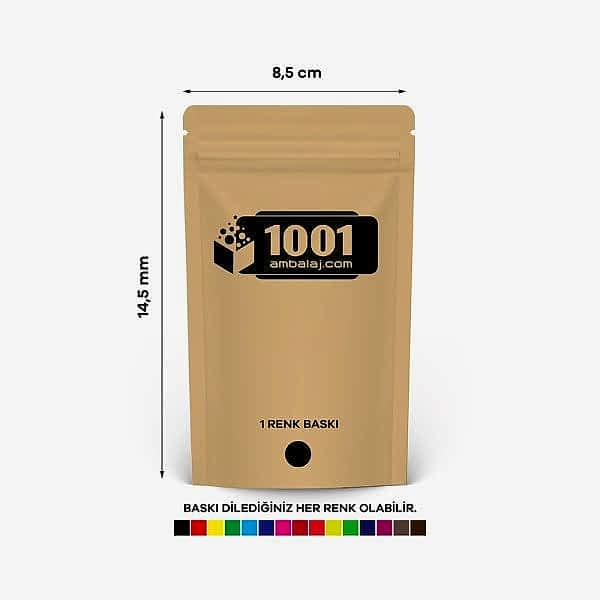 8,5X14,5 Cm 1 Baskılı Kraft Renkli Tek Taraf Tek Renk Doypack Torba 50 Gr /29/