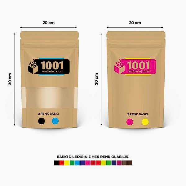 20X30 Cm 4 Baskılı Kraft Renkli Pencereli İki Taraf İki Renk Doypack Torba 1000 Gr /42/
