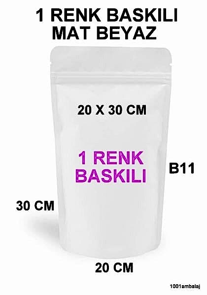 20X30 Cm 1 Baskılı Mat Beyaz Renkli Tek Taraf Tek Renk Doypack Torba 1000 Gr /19/