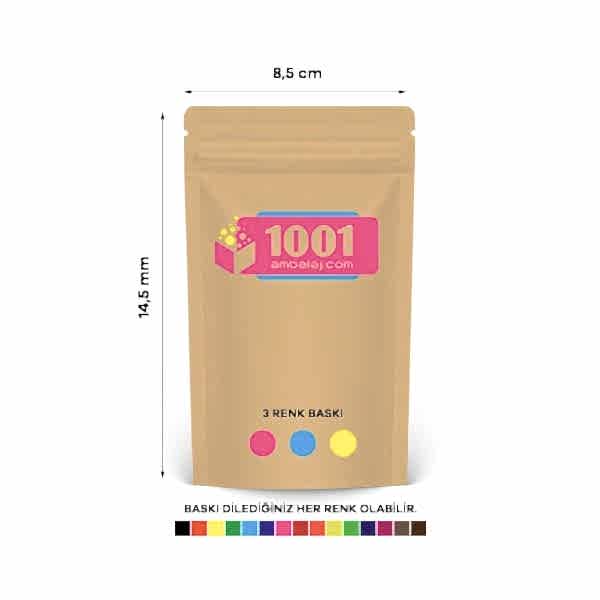 8,5X14,5 Cm 3 Baskılı Kraft Renkli Tek Taraf Üç Renk Doypack Torba 50 Gr /29/