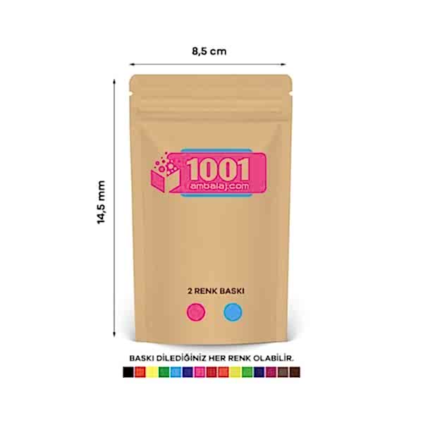 8,5X14,5 Cm 2 Baskılı Kraft Renkli Tek Taraf İki Renk Doypack Torba 50 Gr /29/