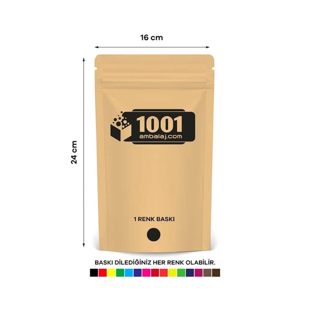 16X24 Cm 1 Baskılı Kraft Renkli Tek Taraf Tek Renk Doypack Torba 370 Gr /32/