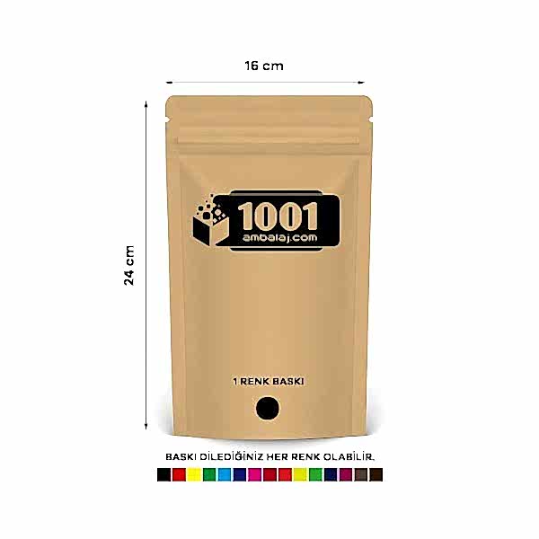 16X24 Cm 1 Baskılı Kraft Renkli Tek Taraf Tek Renk Doypack Torba 370 Gr /32/