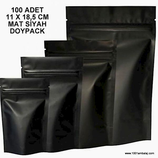 11X18,5 Cm Mat Siyah 100 Adet Kilitli Doypack Torba 100 Gr /66/