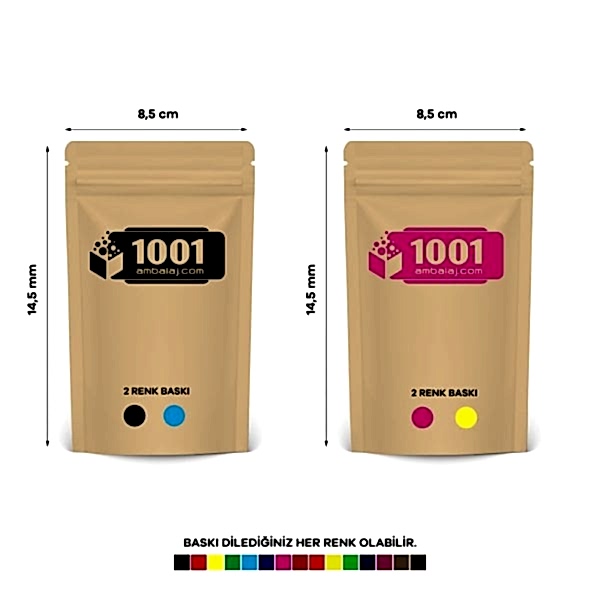 8,5X14,5 Cm 4 Baskılı Kraft Renkli İki Taraf İki Renk Doypack Torba 50 Gr /29/