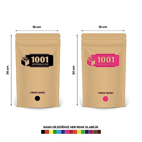16X24 Cm 2 Baskılı Kraft Renkli İki Taraf Tek Renk Doypack Torba 370 Gr /32/