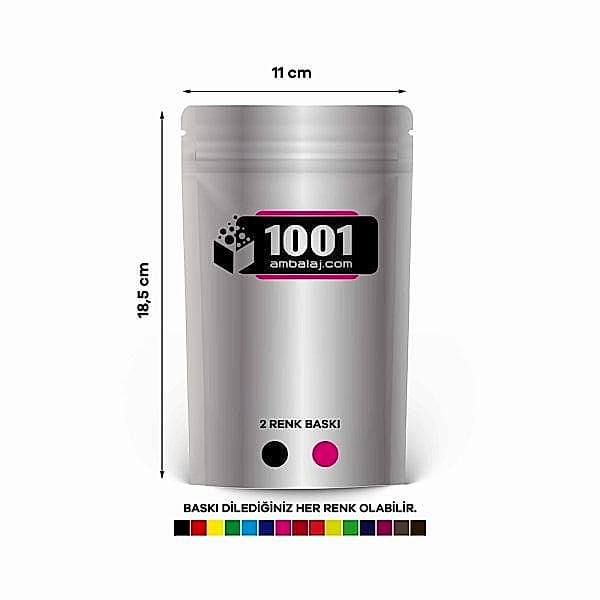11X18,5 Cm 2 Baskılı Alüminyum Renkli Tek Taraf İki Renk Doypack Torba 100 Gr /02/