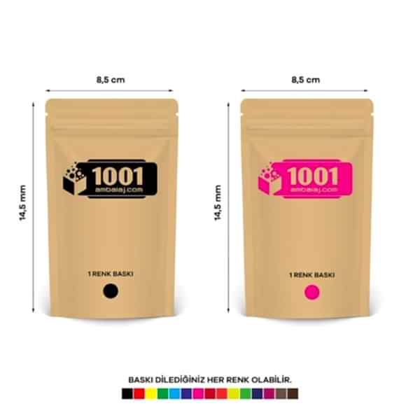 8,5X14,5 Cm 2 Baskılı Kraft Renkli İki Taraf Tek Renk Doypack Torba 50 Gr /29/