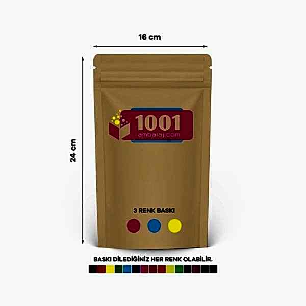 16X24 Cm 3 Baskılı Kraft Renkli Tek Taraf Üç Renk Doypack Torba 370 Gr /32/