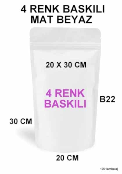 20X30 Cm 4 Baskılı Mat Beyaz Renkli İki Taraf İki Renk Doypack Torba 1000 Gr /19/