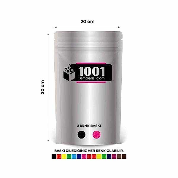20X30 Cm 2 Baskılı Alüminyum Renkli Tek Taraf İki Renk Doypack Torba 1000 Gr /06/