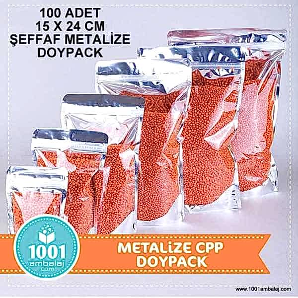 15X24 Cm Ön Şeffaf Arka Metalize 100 Adet Kilitli Doypack Torba 350 Gr /57/