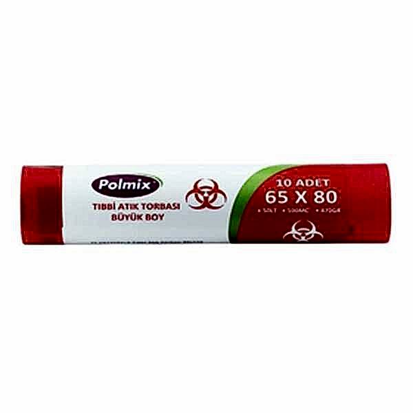 Çöp Torbası Polmix Tibbi Atik 65X80 Çift Kat Kırmızı 1 Paket