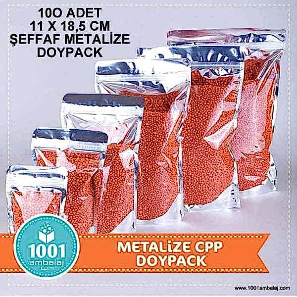 11X18,5 Cm Ön Şeffaf Arka Metalize 100 Adet Kilitli Doypack Torba 100 Gr /54/