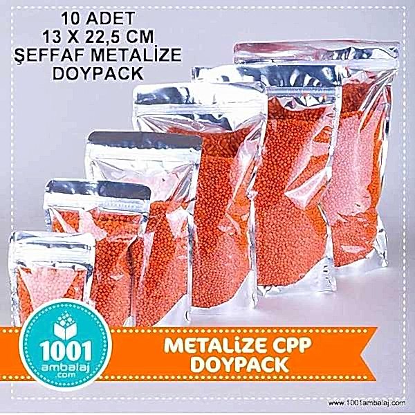 13X22,5 Cm Ön Şeffaf Arka Metalize * 10 Adet * Kilitli Doypack Torba 250 Gr /55/